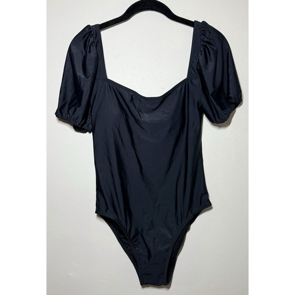 Marina West One Piece Swimsuit Women's Size M Black Ruffle Cap Sleeve UPF NWT